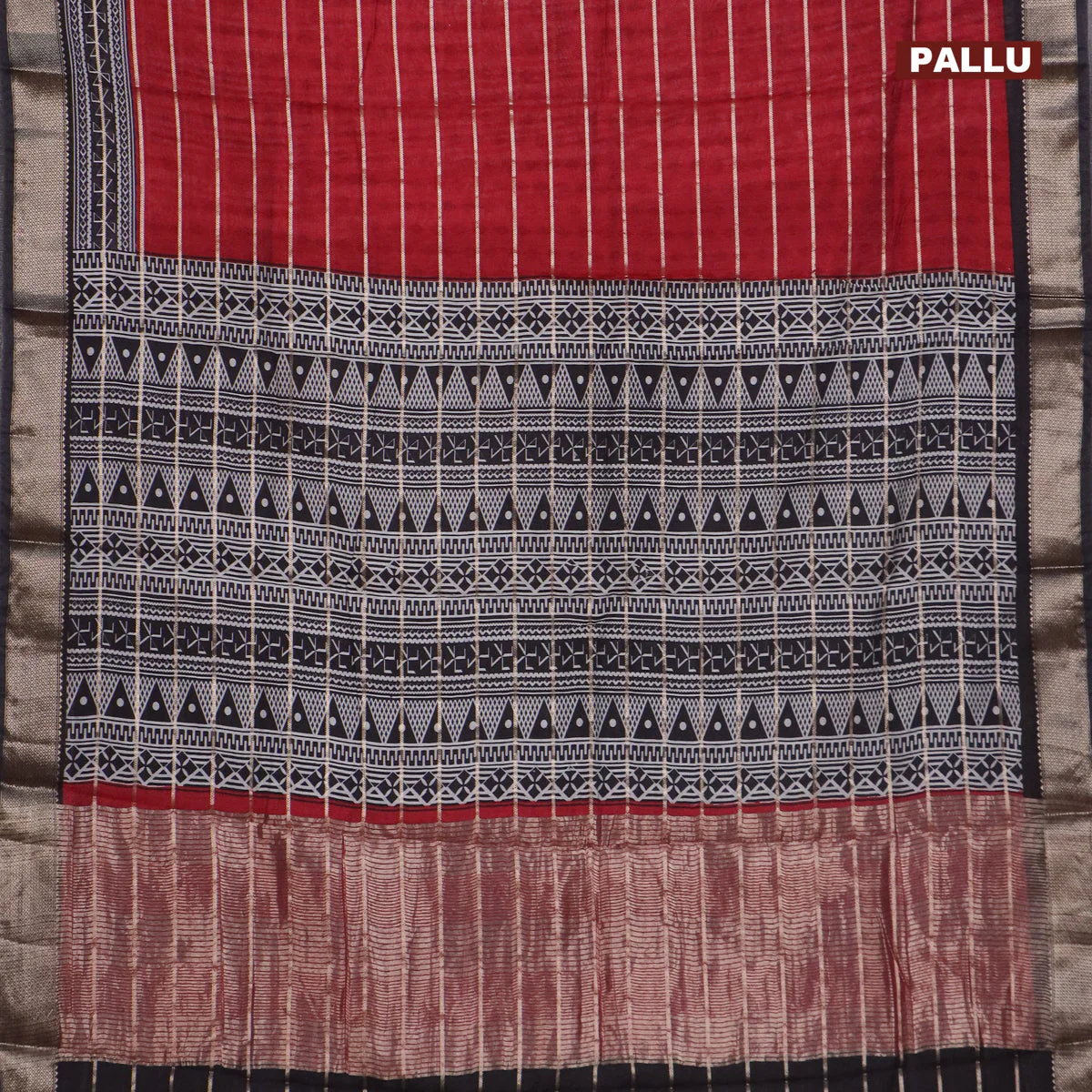 Assam partly silk saree maroon and black with digital prints & zari weaves and zari woven border - Image 3
