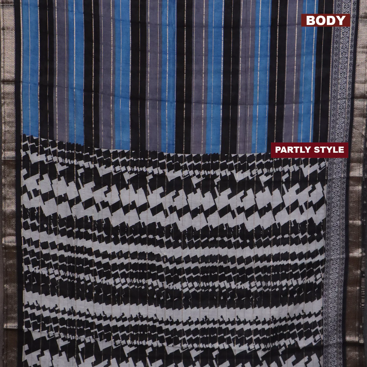 Assam partly silk saree multi colour and black with digital prints & zari weaves and zari woven border - Image 2