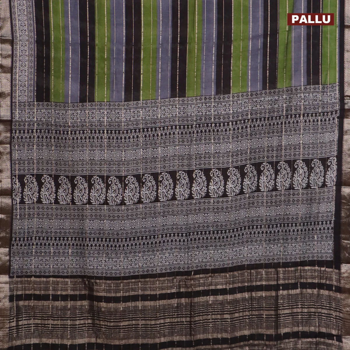 Assam partly silk saree multi colour and green black with digital prints & zari weaves and zari woven border - Image 3