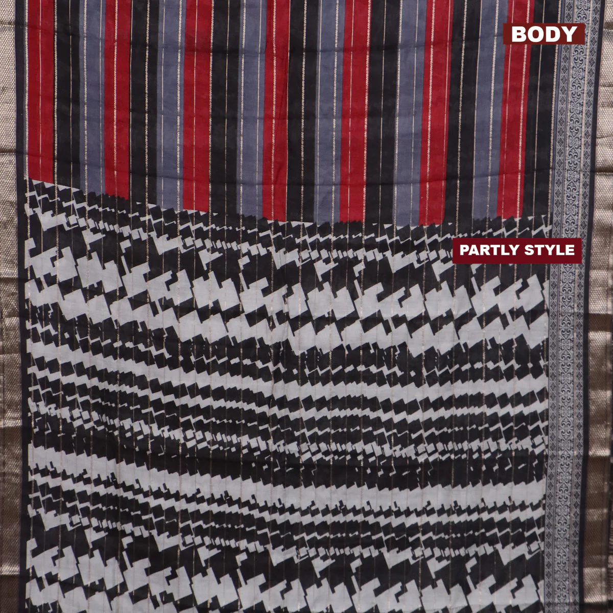 Assam partly silk saree multi colour and maroon black with digital prints & zari weaves and zari woven border - Image 2