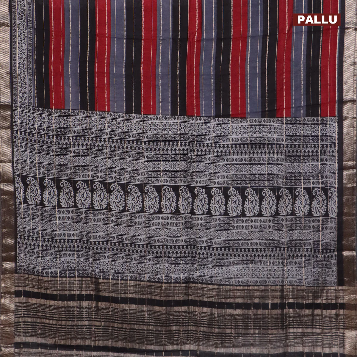 Assam partly silk saree multi colour and maroon black with digital prints & zari weaves and zari woven border - Image 3