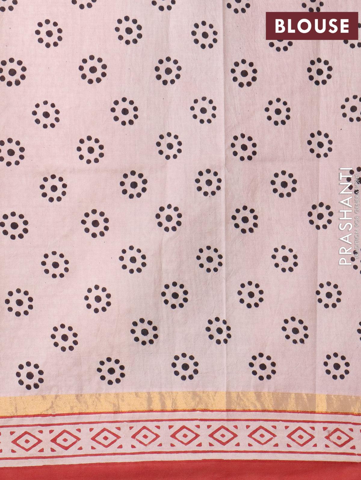 Assam silk saree black and rust shade with allover prints and zari woven simple border - Image 4