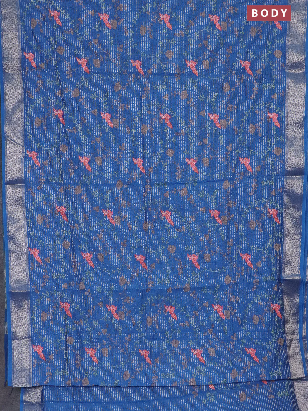 Assam silk saree cs blue with allover zari weaves & embroidery work and zari woven border - Image 2