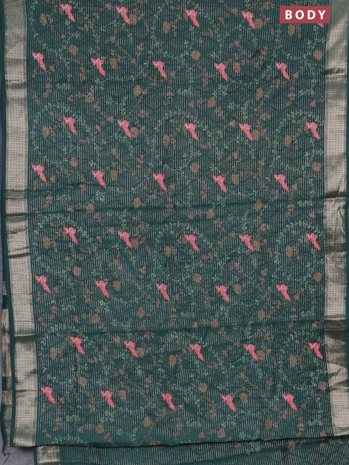 Assam silk saree green with allover zari weaves & embroidery work and zari woven border - Image 2