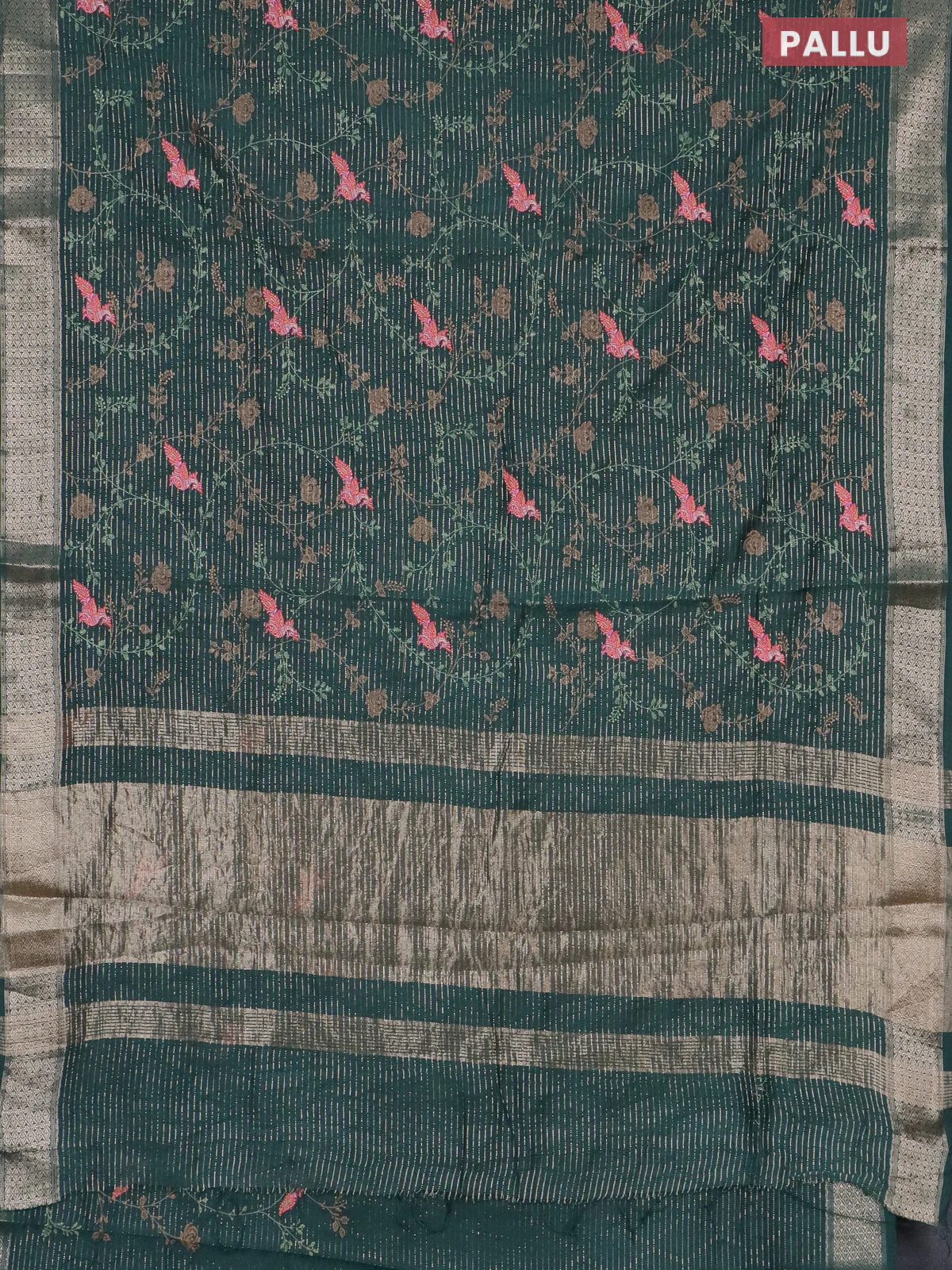 Assam silk saree green with allover zari weaves & embroidery work and zari woven border - Image 3