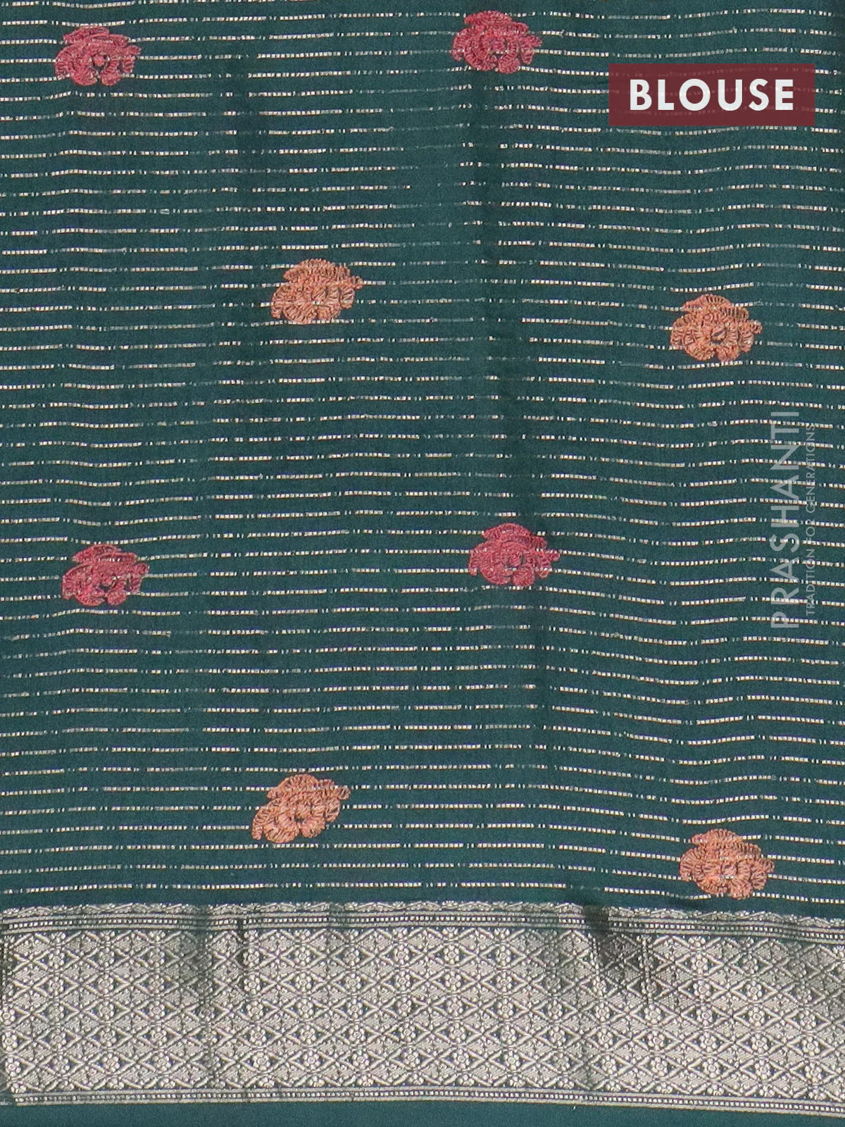 Assam silk saree green with allover zari weaves & embroidery work and zari woven border - Image 4