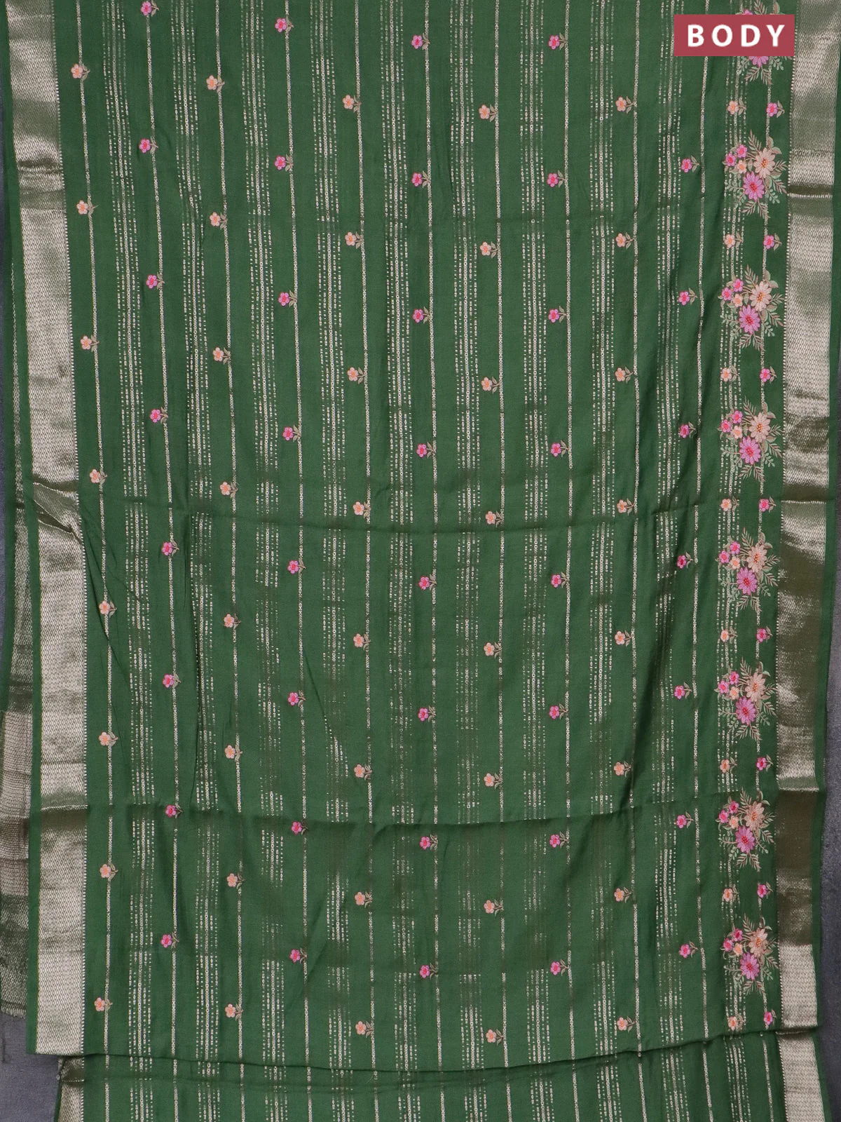 Assam silk saree green with allover zari weaves & embroidery work buttas and zari woven border - Image 2