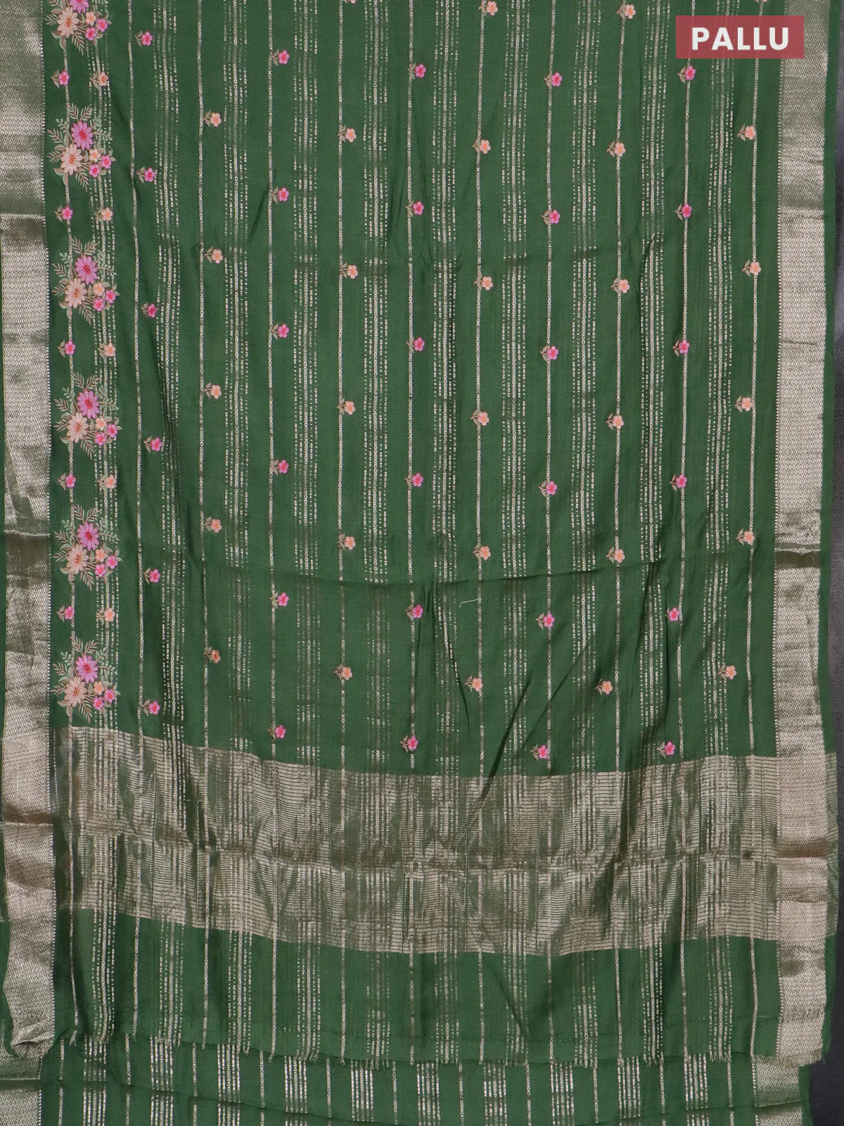 Assam silk saree green with allover zari weaves & embroidery work buttas and zari woven border - Image 3