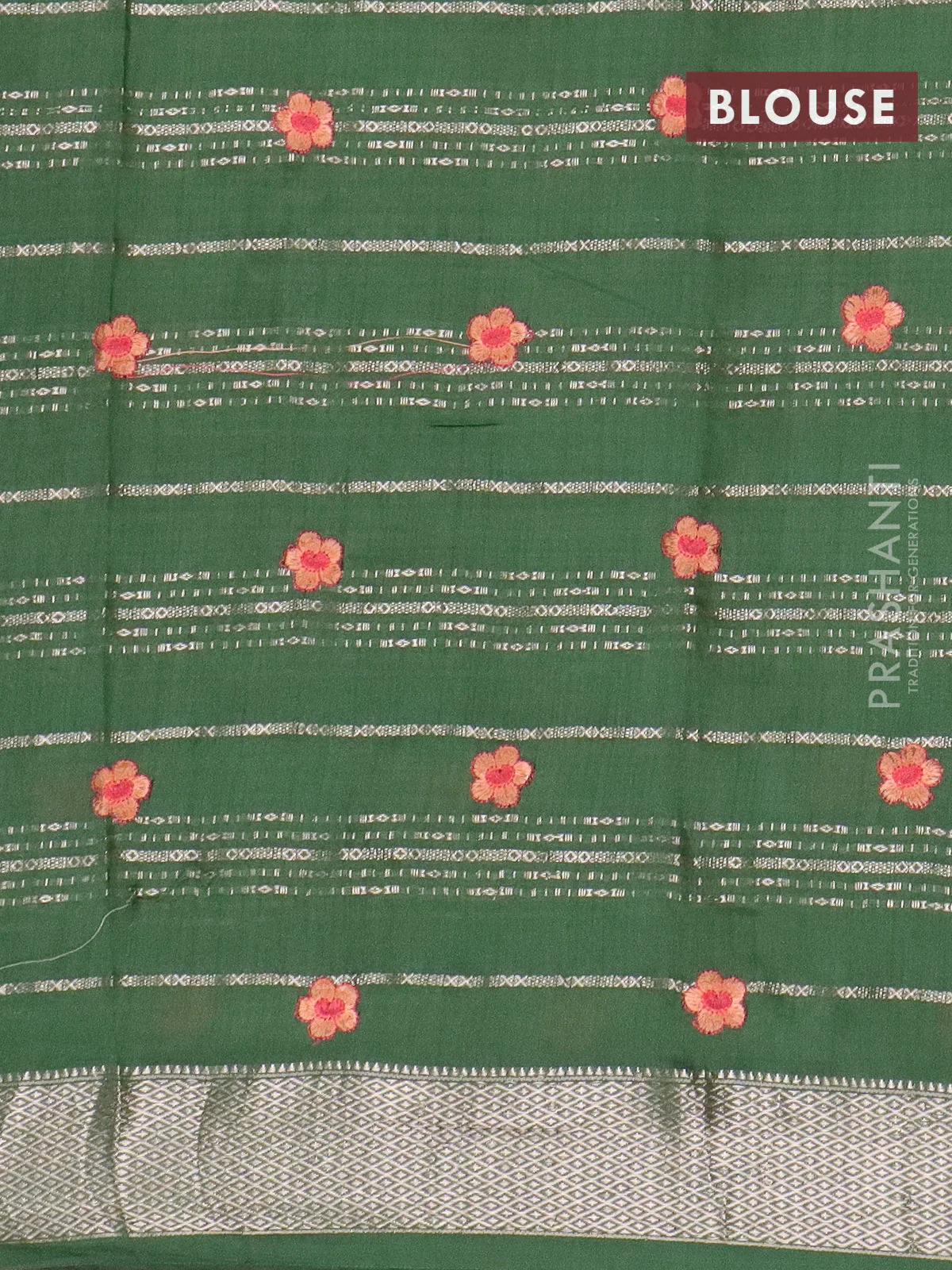 Assam silk saree green with allover zari weaves & embroidery work buttas and zari woven border - Image 4