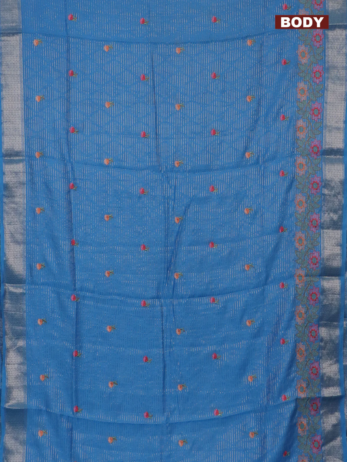 Assam silk saree light blue with allover zari weaves & floral embroidery work buttas and zari woven border - Image 2