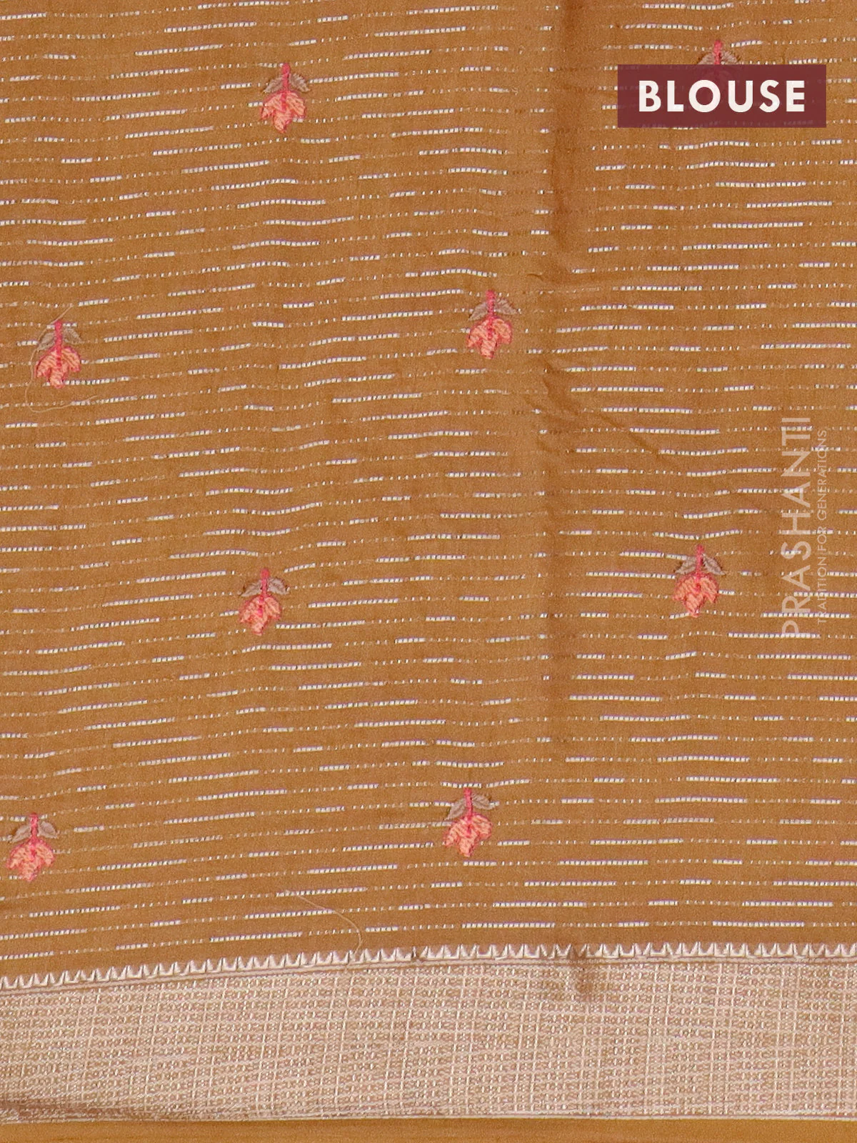 Assam silk saree mustard shade with allover zari weaves & embroidery work and zari woven border - Image 4