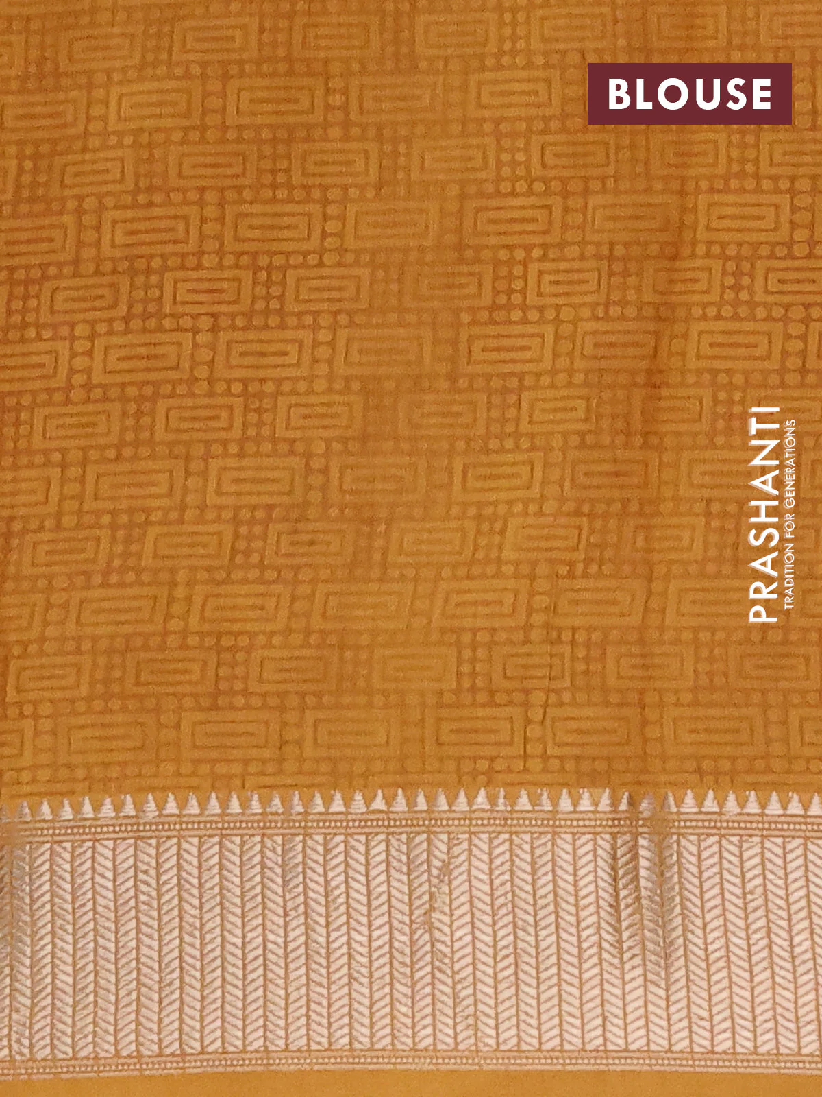 Assam silk saree mustard yellow with allover floral prints and zari woven border - Image 4