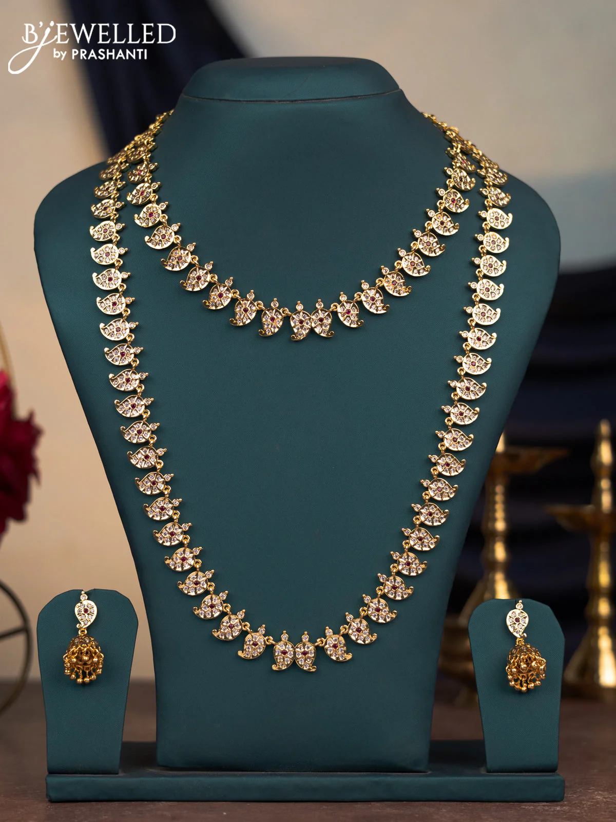Attigai combo set manga pattern with ruby & cz stones and hangings