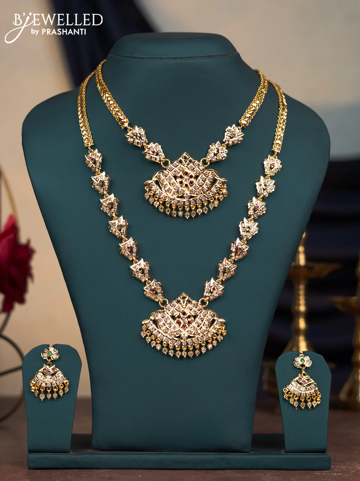 Attigai combo set with kemp & cz stones and hangings