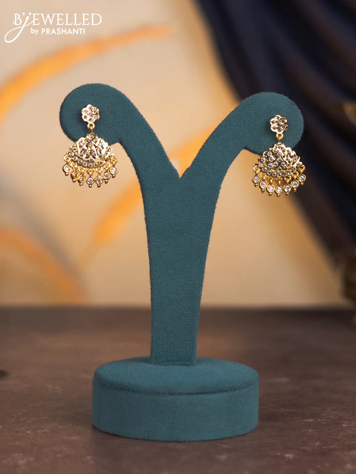 Attigai necklace manga pattern with cz stones and hangings in gold finish - Image 2