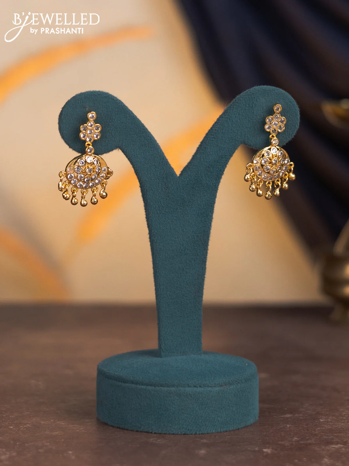 Attigai necklace with cz stones and golden beads hangings in gold finish - Image 2