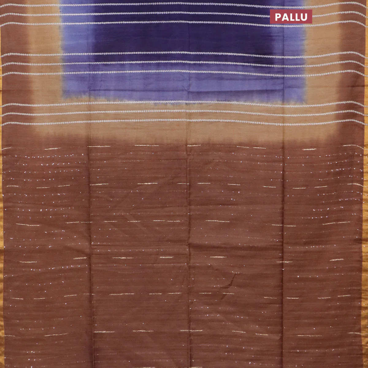 Bamboo saree navy blue and brown with allover thread weaves and sequin work pallu & zari border - Image 3