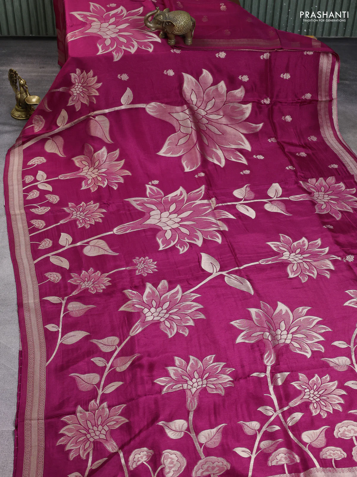 Banarasi art silk saree purple with allover floral zari woven brocade weaves and zari woven border