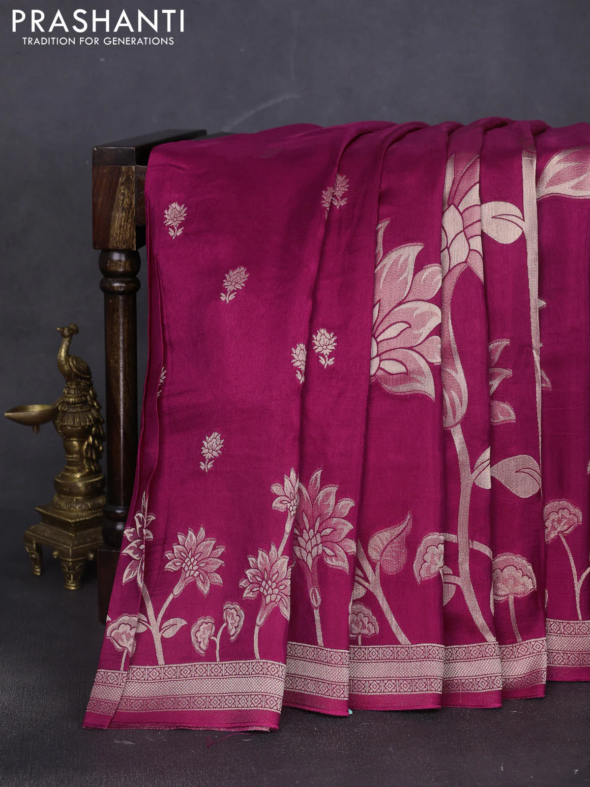 Banarasi art silk saree purple with allover floral zari woven brocade weaves and zari woven border - Image 2
