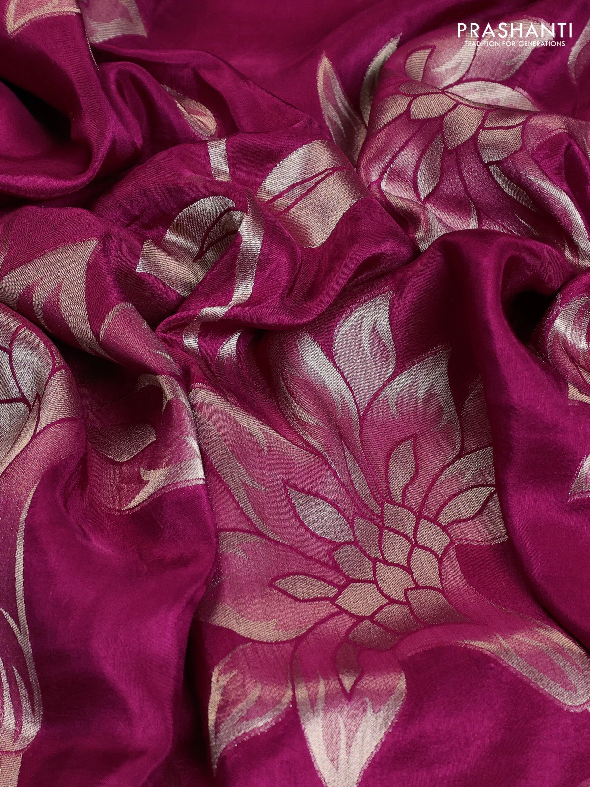 Banarasi art silk saree purple with allover floral zari woven brocade weaves and zari woven border - Image 3