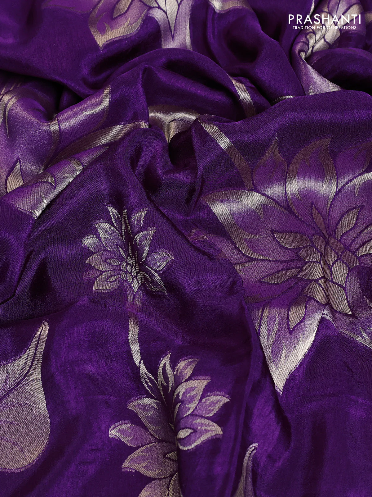 Banarasi art silk saree violet with allover floral zari woven brocade weaves and zari woven border - Image 3