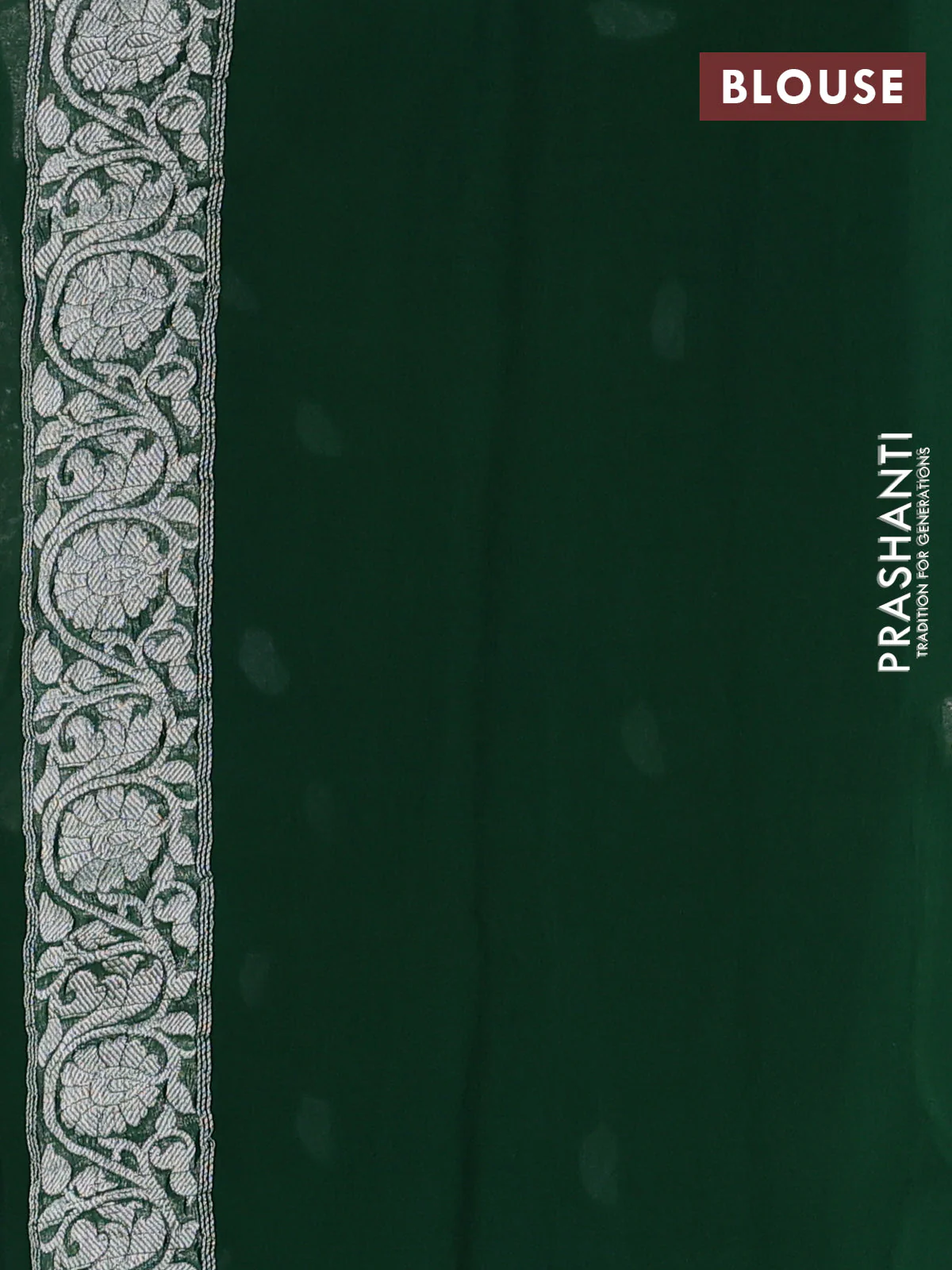 Banarasi chiffon silk saree green with silver zari woven buttas and silver zari woven floral border - Image 3