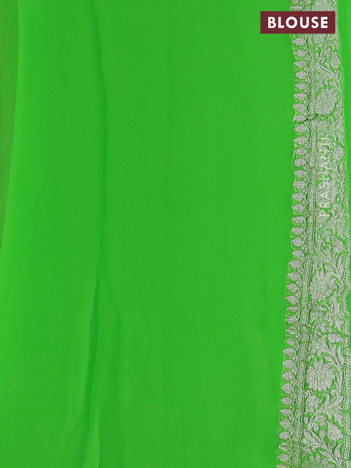Banarasi chiffon silk saree light green with silver zari woven buttas and silver zari woven border - Image 3