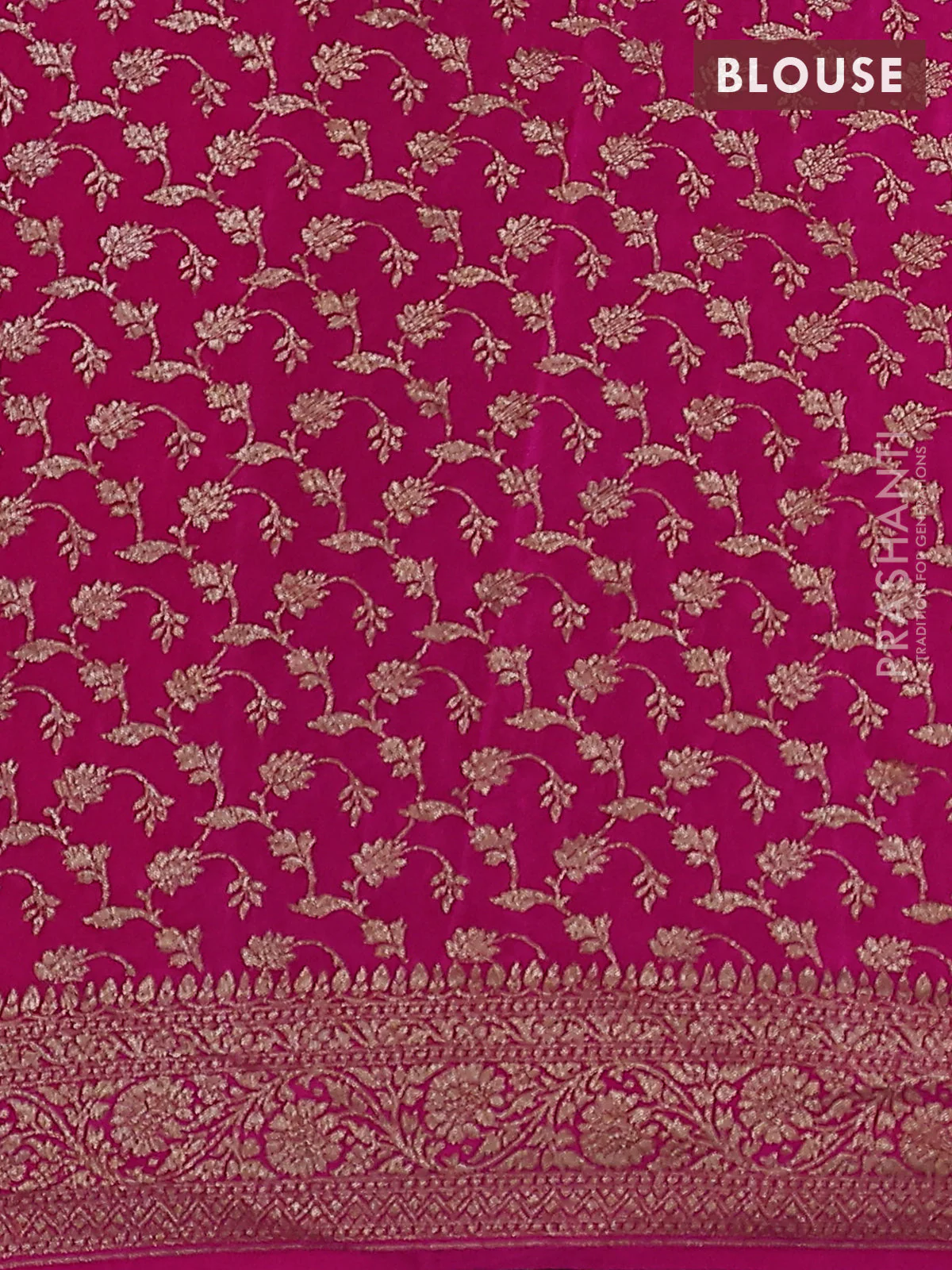 Banarasi crepe partly saree green and pink with woven buttas and woven border - Image 4
