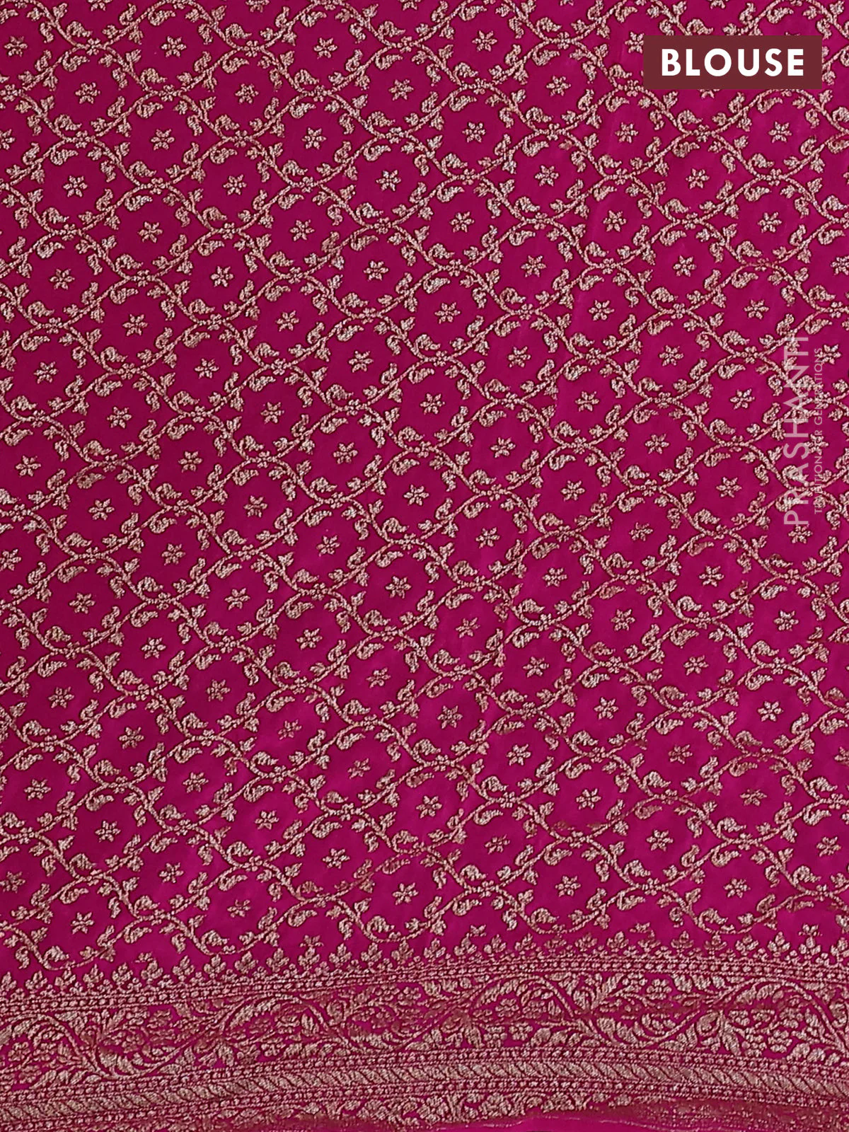 Banarasi crepe partly saree green and pink with woven buttas and woven border - Image 4