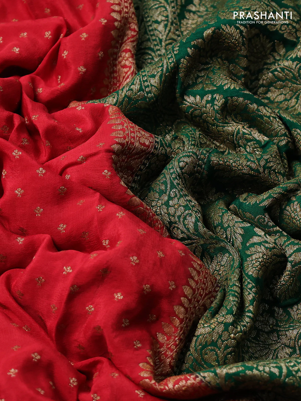 Banarasi crepe partly saree pink and green with woven buttas and woven border - Image 3
