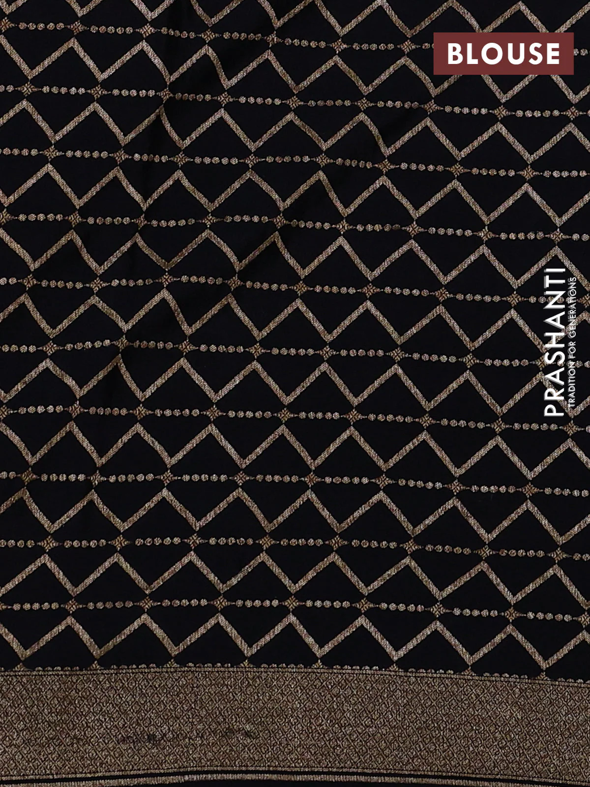 Banarasi crepe saree black with allover thread & zari weaves and woven border - Image 3