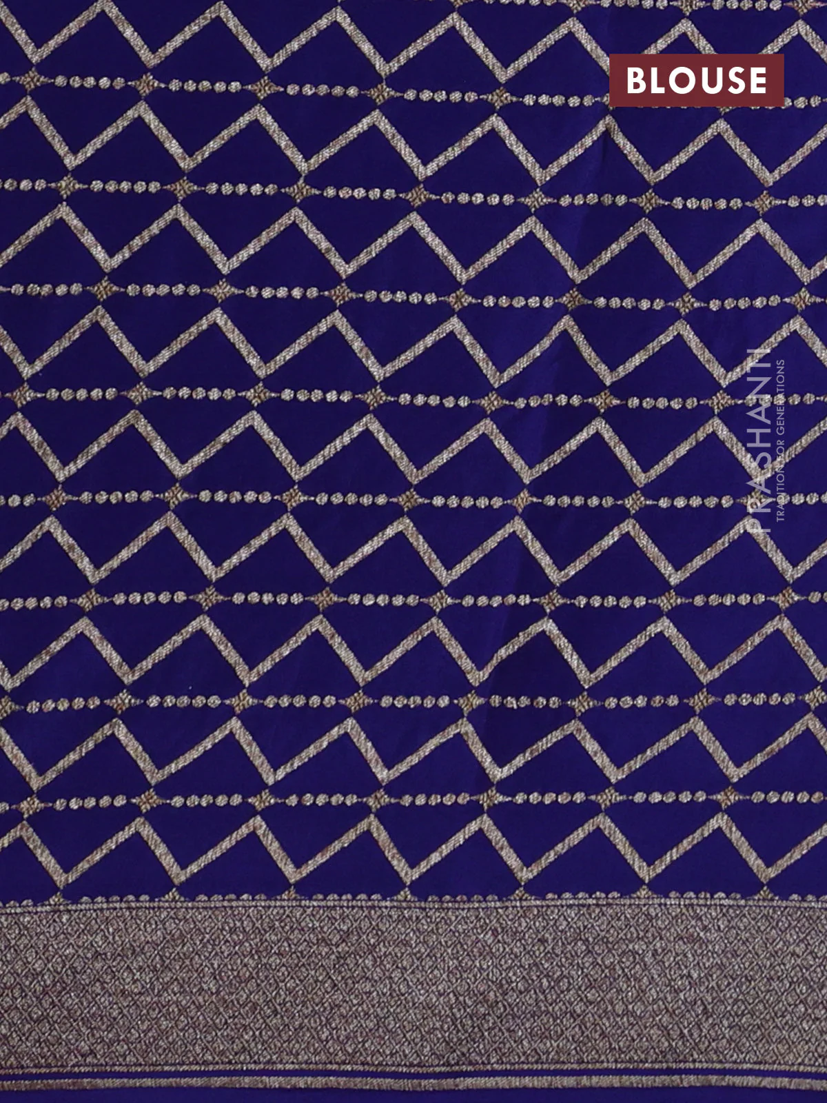 Banarasi crepe saree blue with allover thread & zari geometric weaves and woven border - Image 3