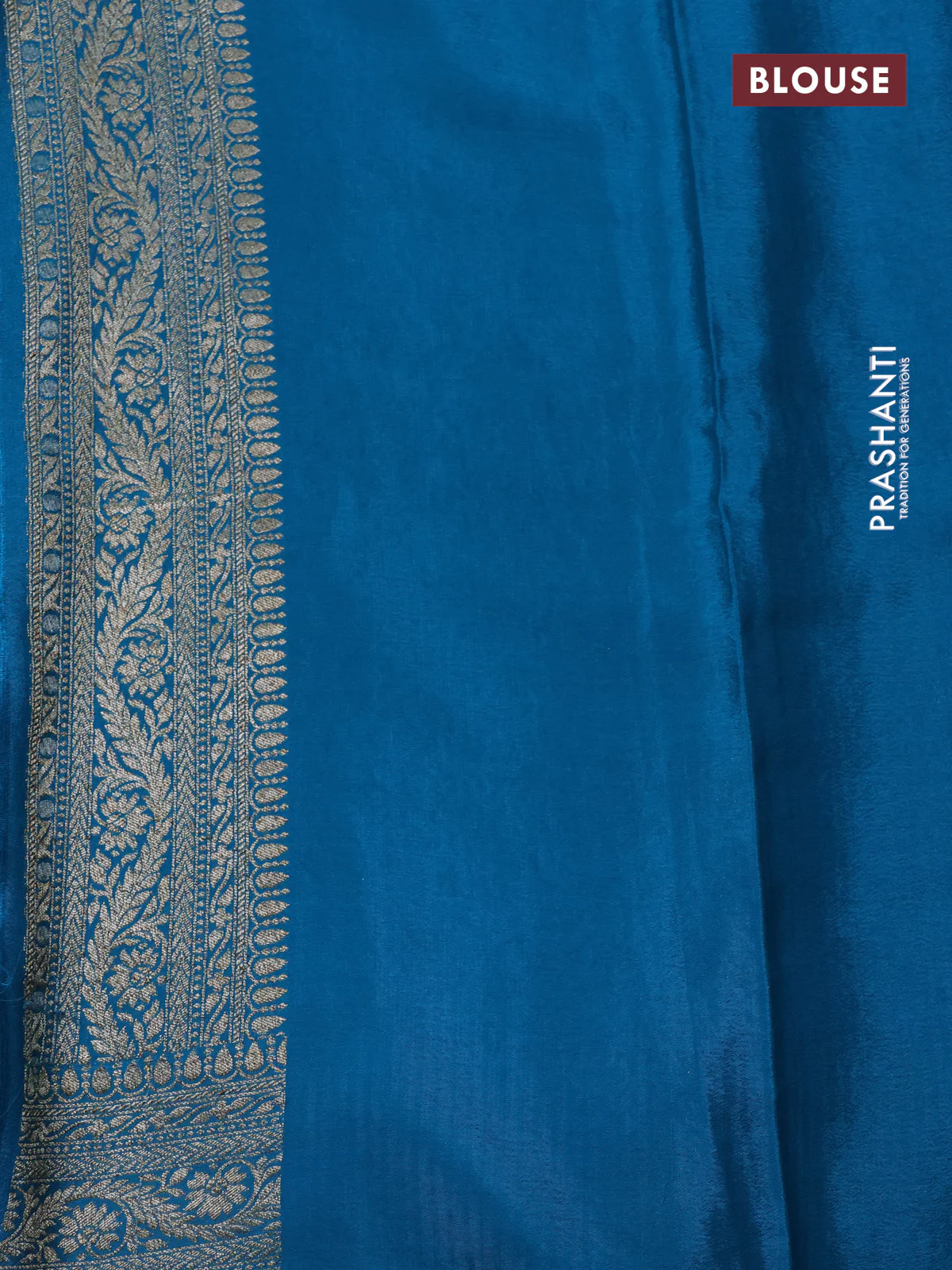 Banarasi crepe saree blue with allover thread & zari weaves and woven border - Image 3