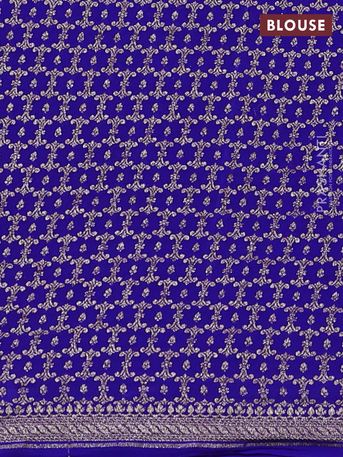 Banarasi crepe saree blue with allover thread & zari woven buttas and woven border - Image 4