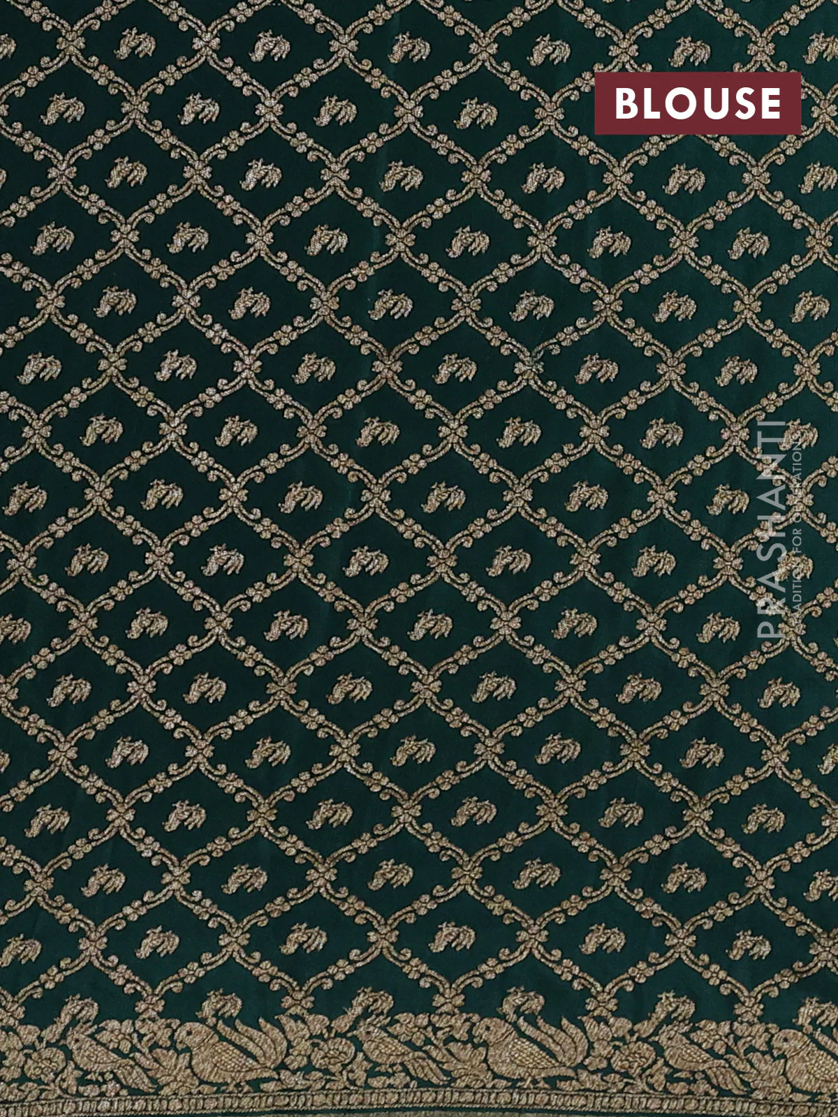 Banarasi crepe saree bottle green with allover thread & zari woven buttas and woven border - Image 4