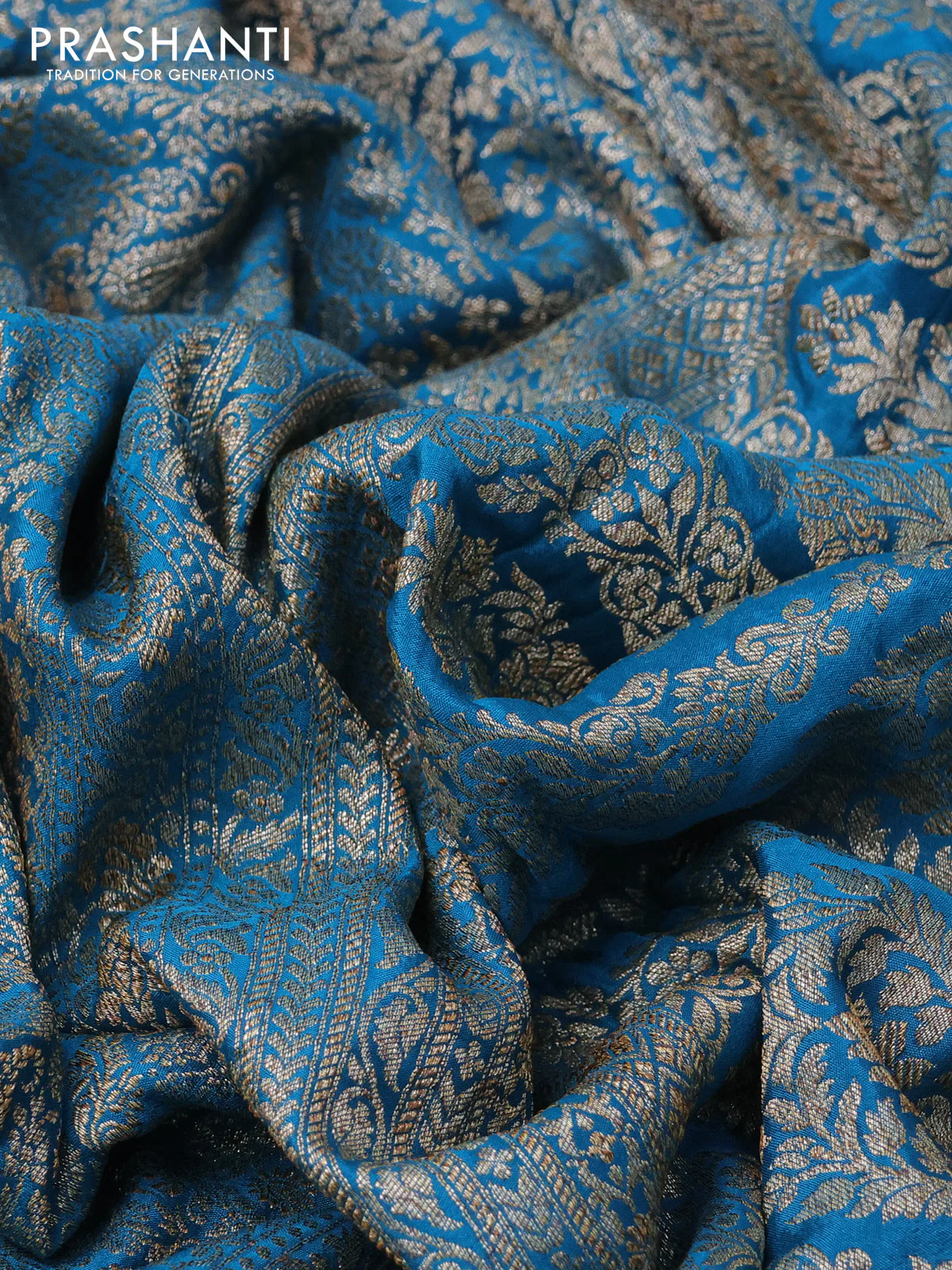 Banarasi crepe saree cs blue with allover thread & zari weaves and woven border - Image 2