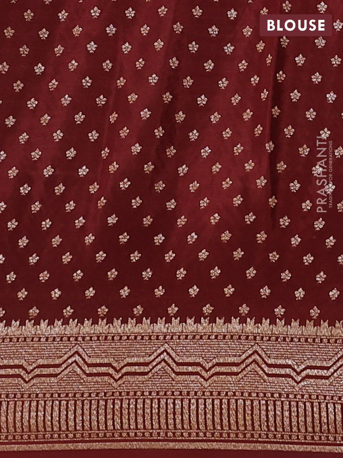 Banarasi crepe saree deep maroon with allover geometric weaves and woven border - Image 3