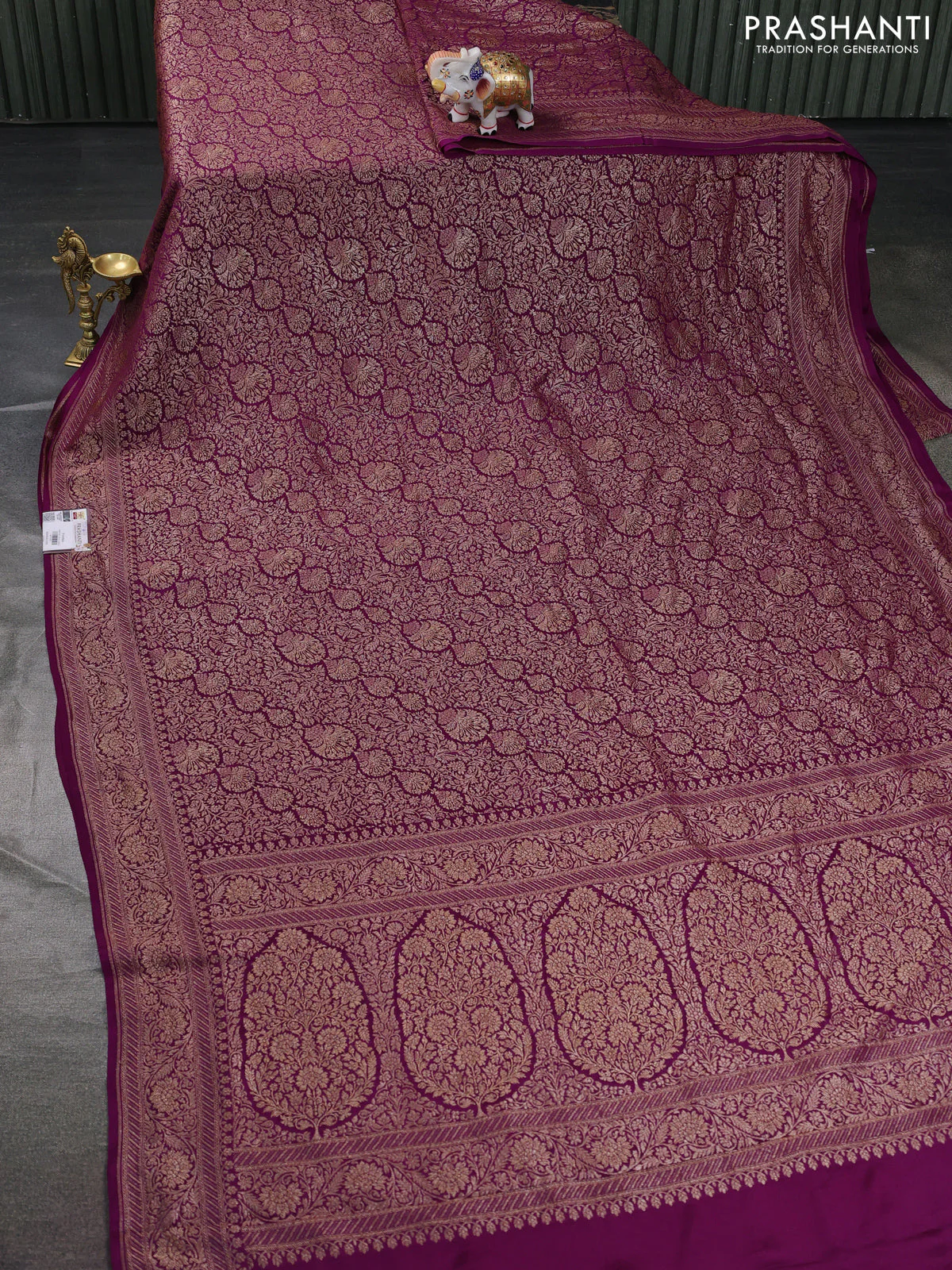 Banarasi crepe saree deep purple with allover thread & zari weaves and woven border