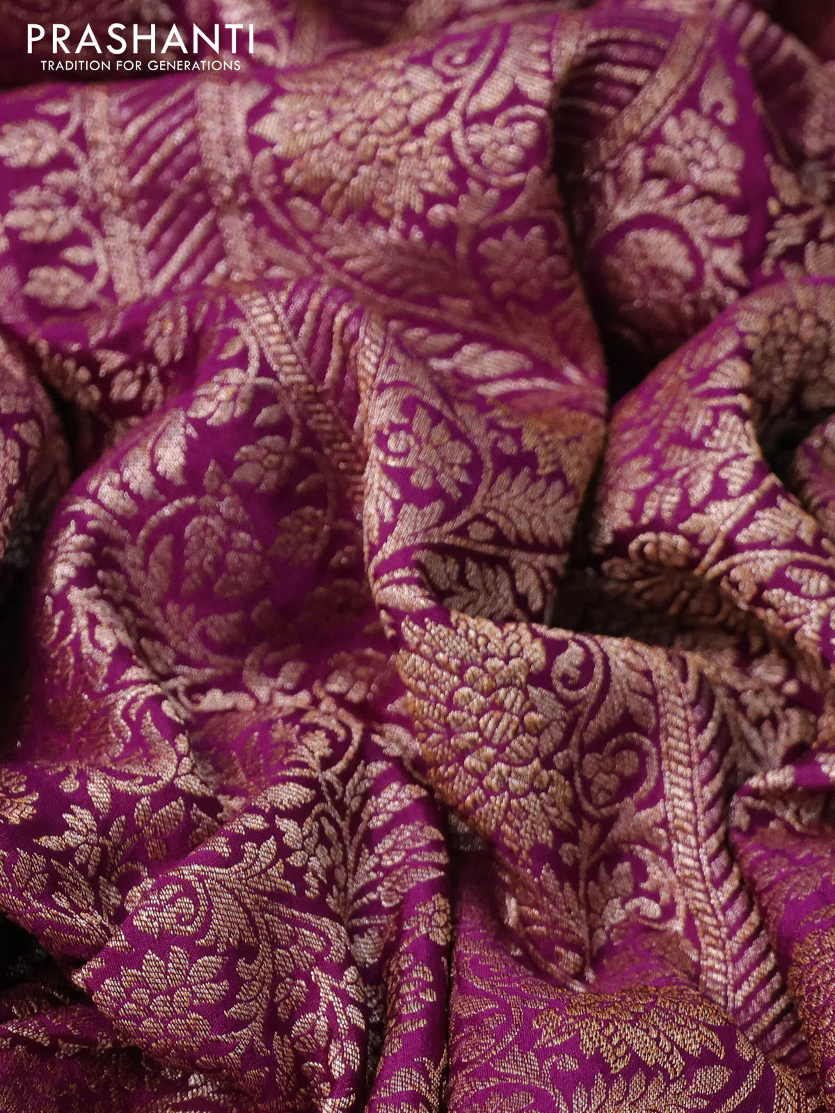 Banarasi crepe saree deep purple with allover thread & zari weaves and woven border - Image 2