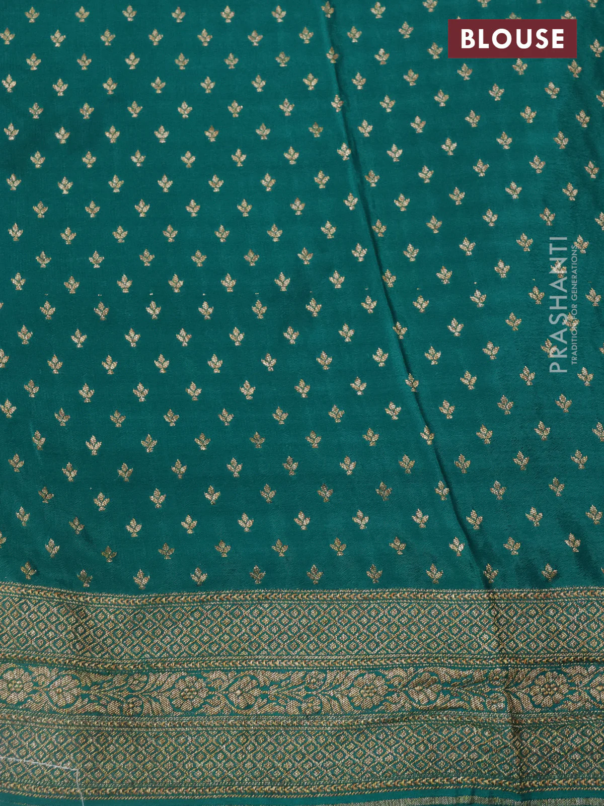 Banarasi crepe saree green and peacock blue with allover geometric zari weaves and woven border - Image 3