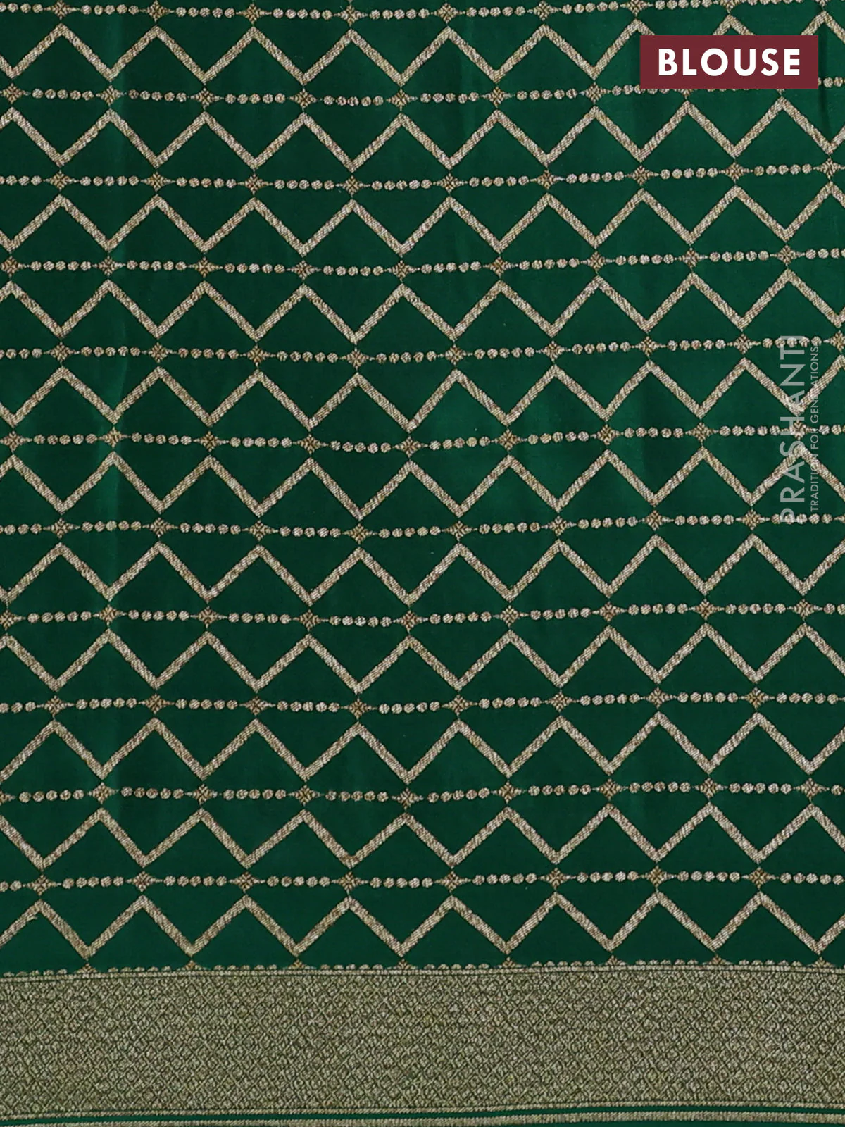 Banarasi crepe saree green with allover geometric weaves and woven border - Image 3