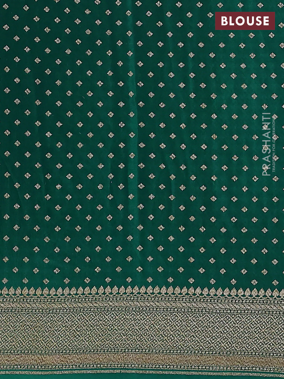 Banarasi crepe saree green with allover geometric weaves and woven border - Image 3