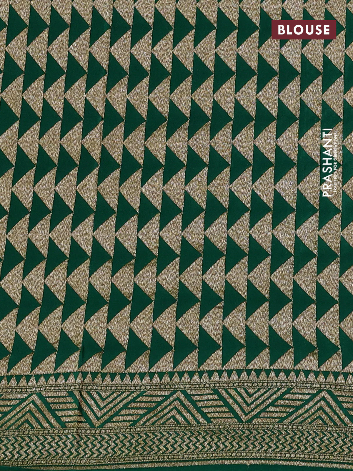 Banarasi crepe saree green with allover thread & zari geometric weaves and woven border - Image 3