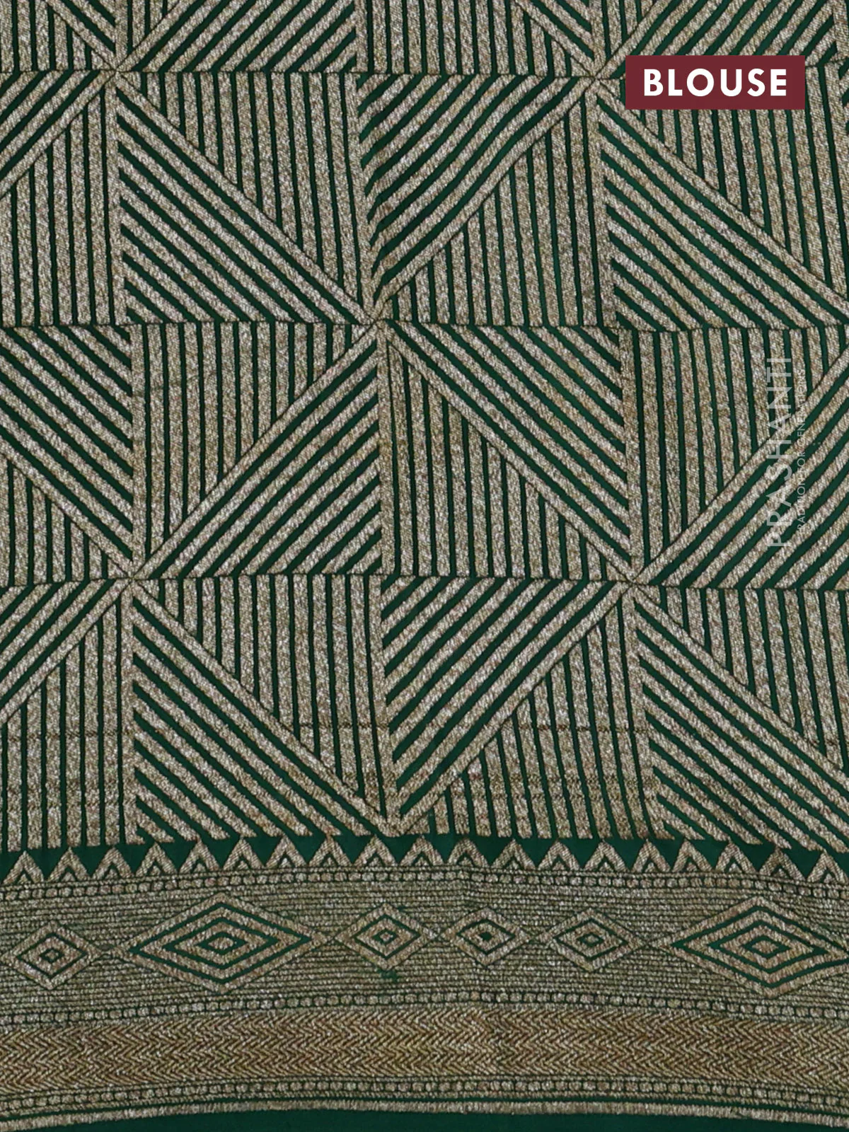 Banarasi crepe saree green with allover thread & zari geometric weaves and woven border - Image 3