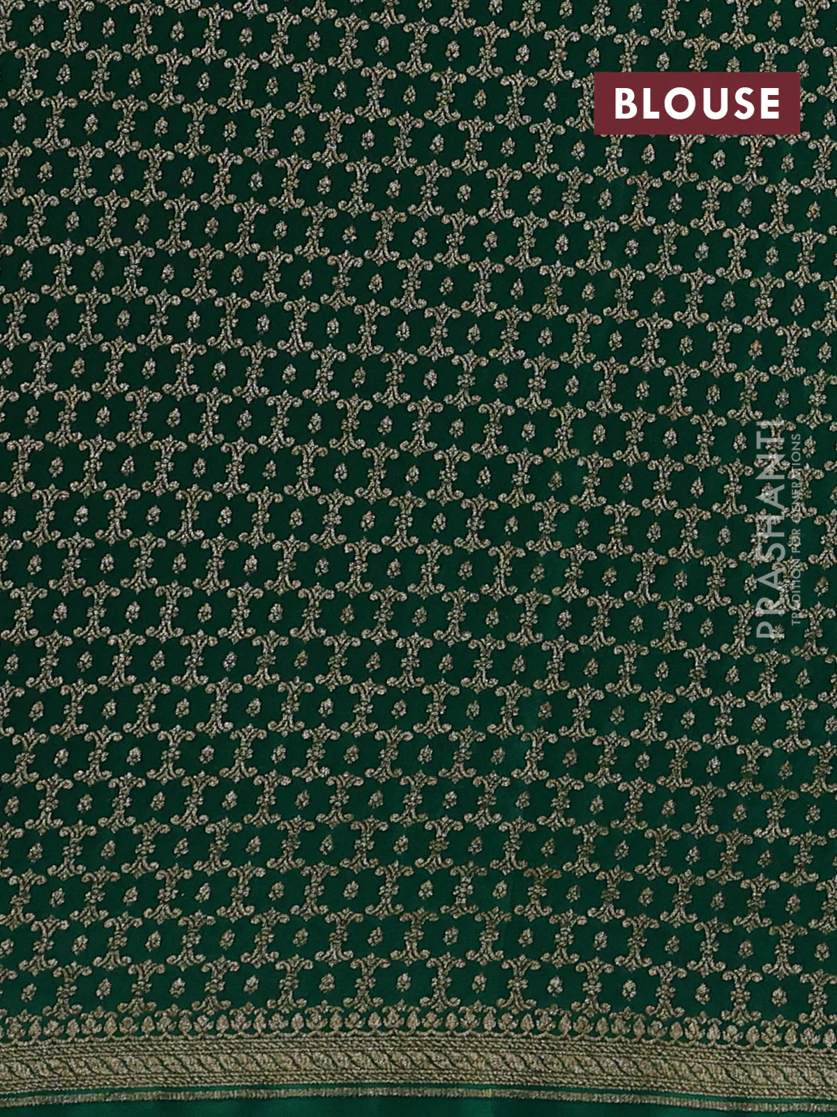 Banarasi crepe saree green with allover thread & zari woven buttas and woven border - Image 4