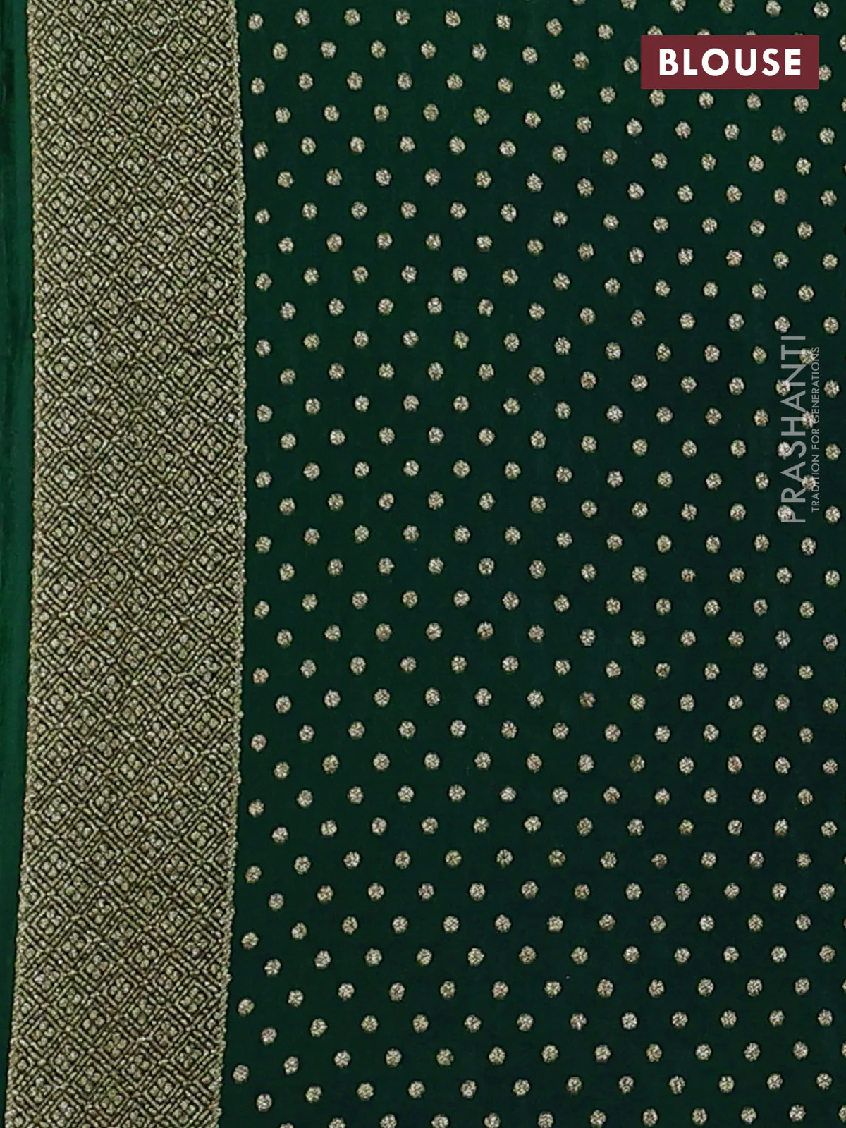 Banarasi crepe saree green with woven buttas in borderless style - Image 3