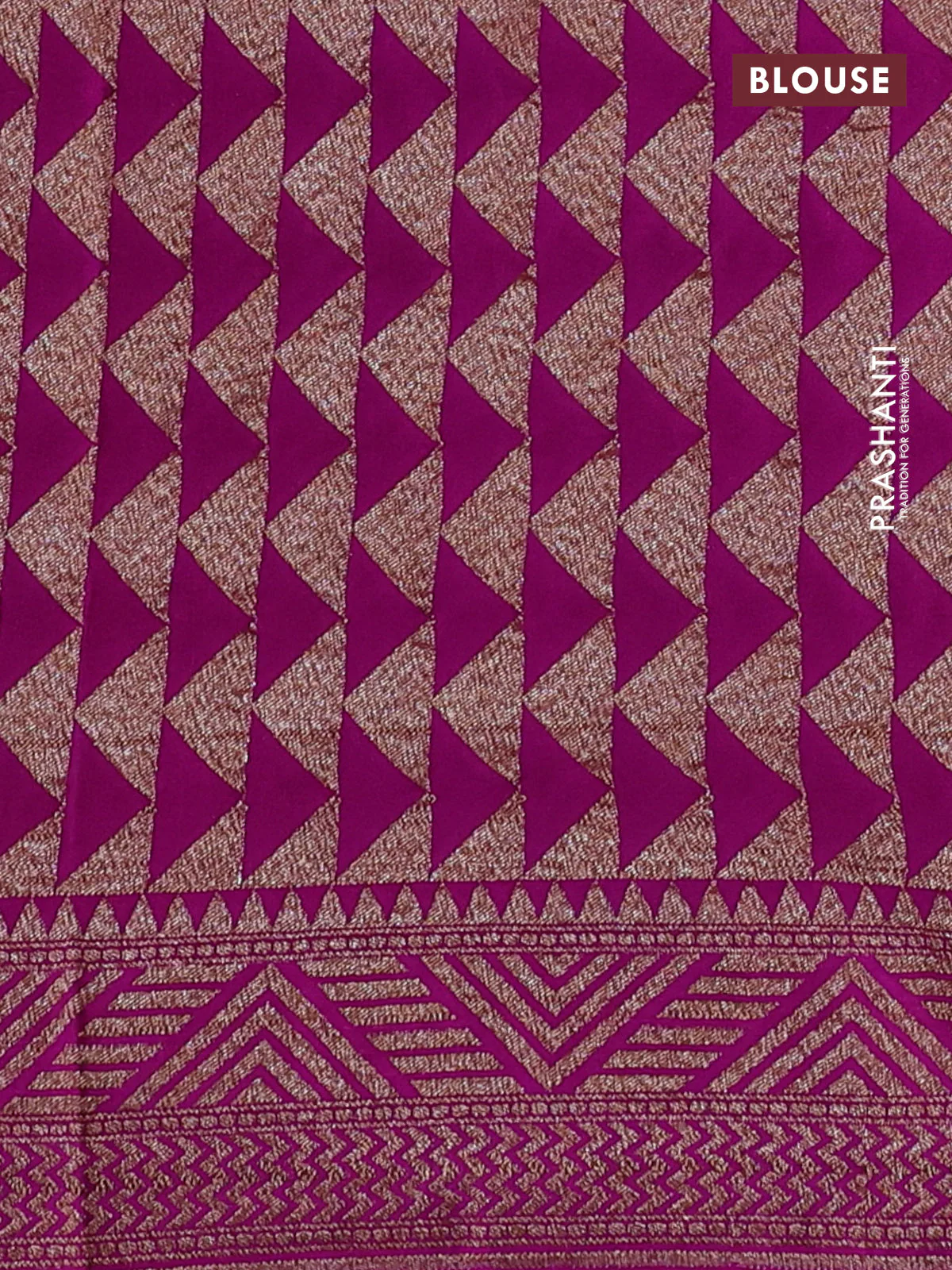 Banarasi crepe saree magenta pink with allover thread & zari geometric weaves and woven border - Image 3