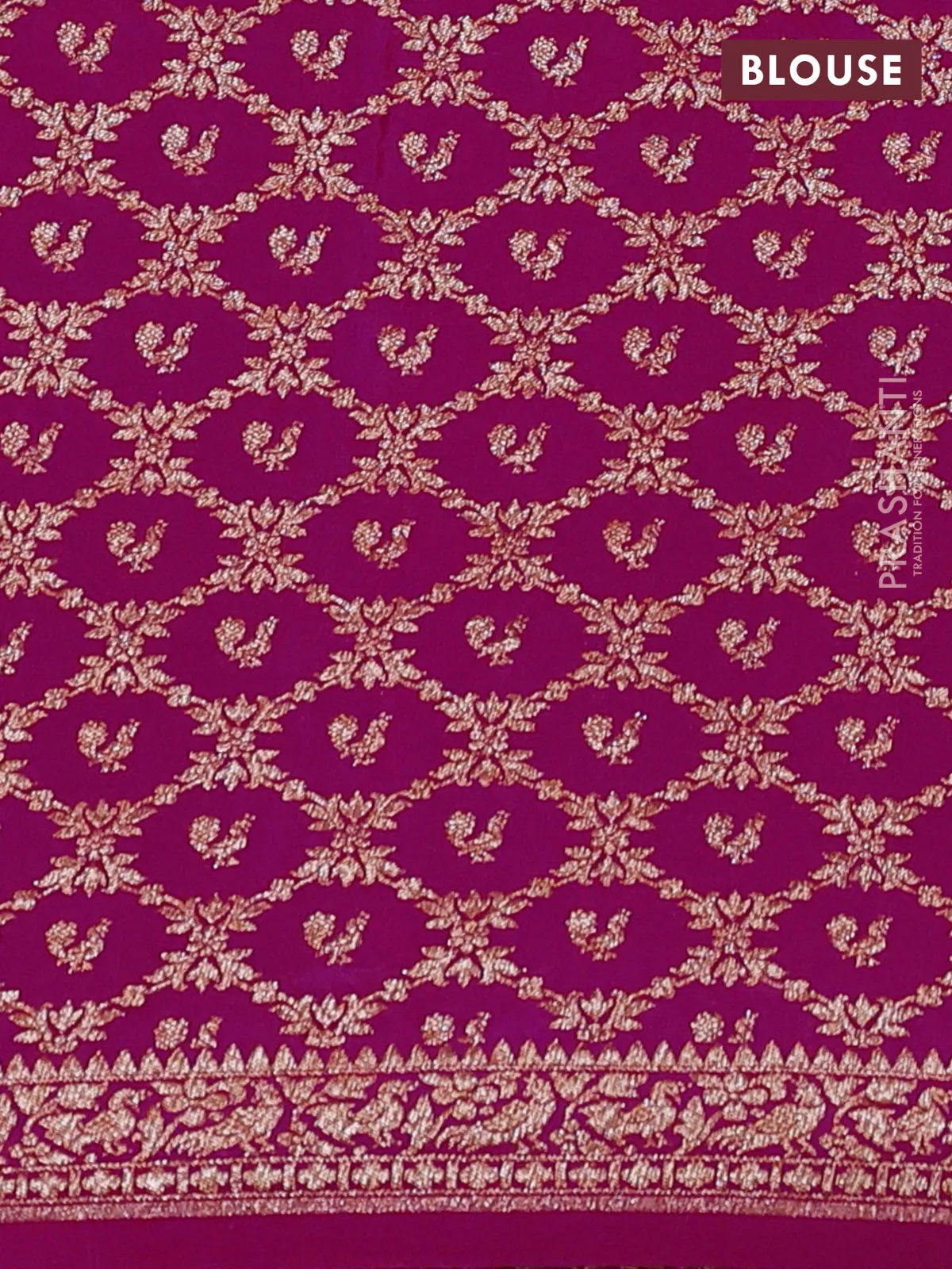 Banarasi crepe saree magenta pink with allover thread & zari woven buttas and woven border - Image 4