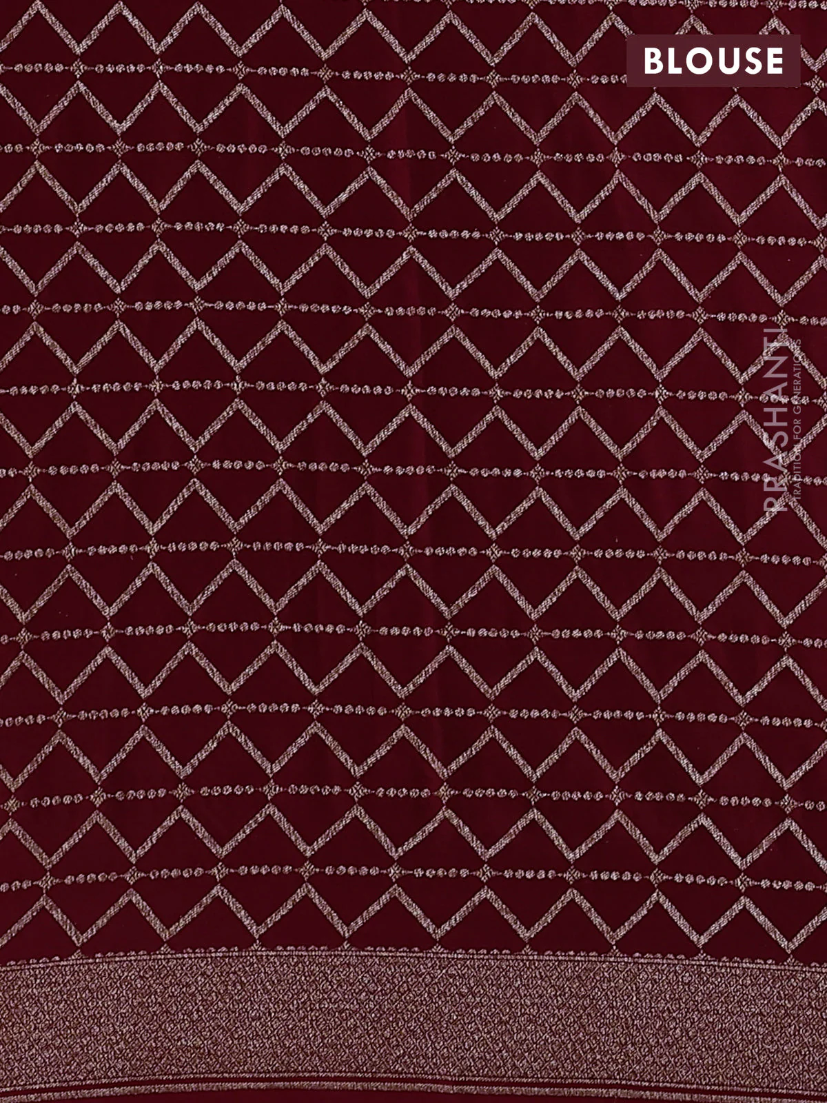 Banarasi crepe saree maroon with allover geometric weaves and woven border - Image 3