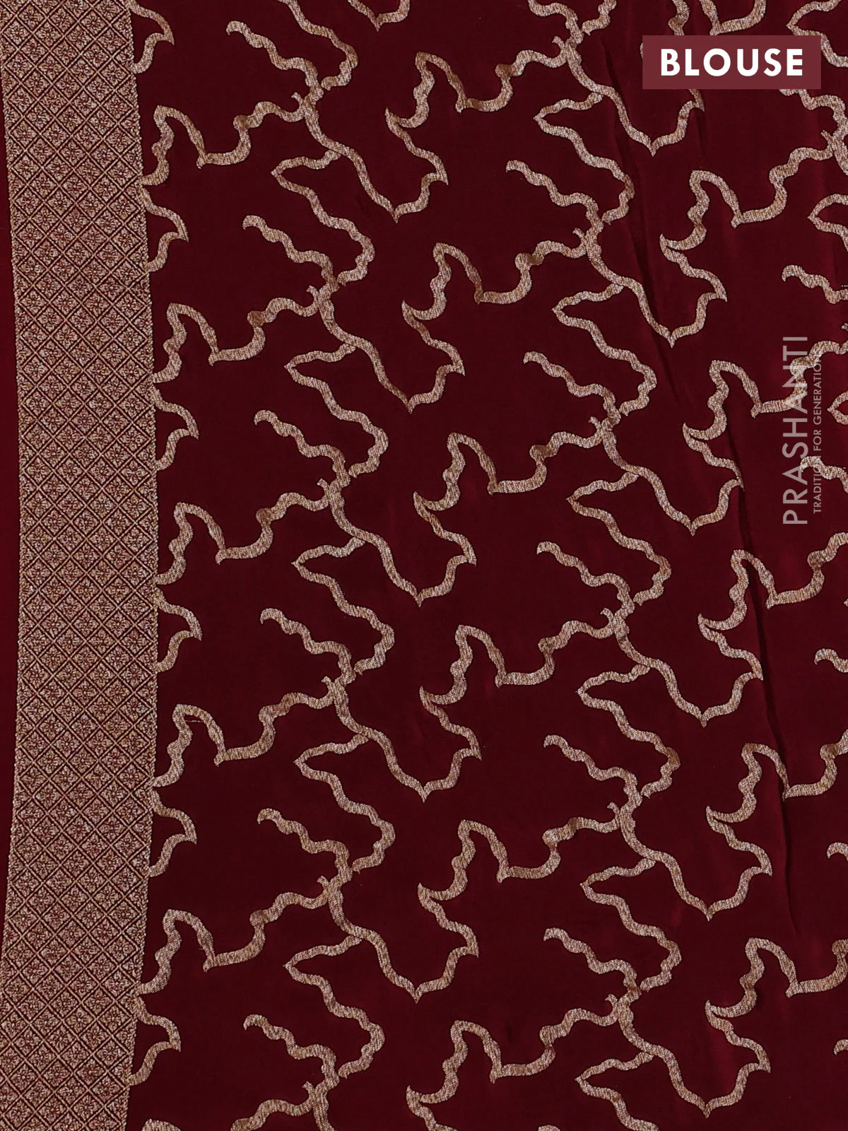 Banarasi crepe saree maroon with woven buttas in borderless style - Image 3
